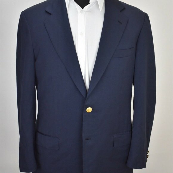 42L Brioni Navy Blue Gold Button Sport Coat Blazer - Picture 2 of 7
